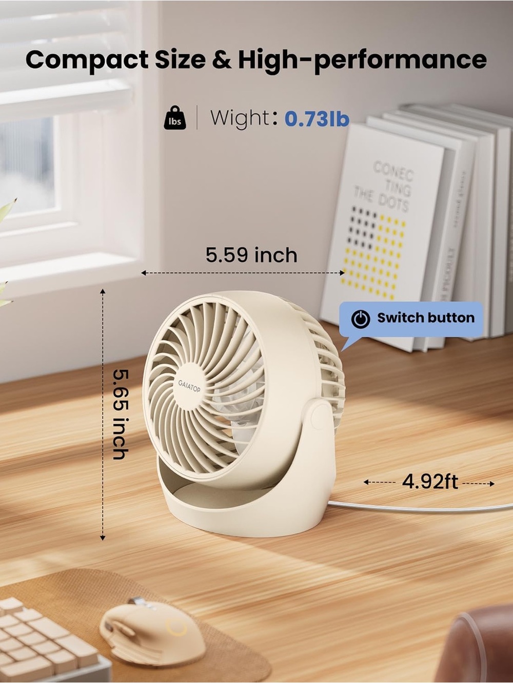 Compact Beige Desk Fan - Portable Cooling Fan